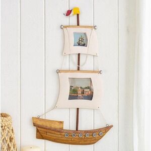 Vintage Sailboat Photo Frame Nautical Wall Decor Wooden Boat